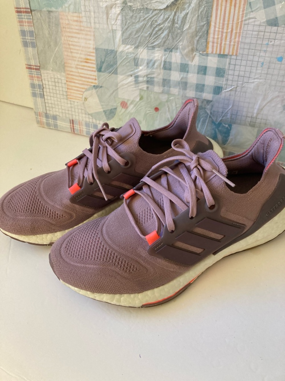 adidas Ultra Boost Mauve Knit Running Sneakers Coral Accents women’s size 9.5